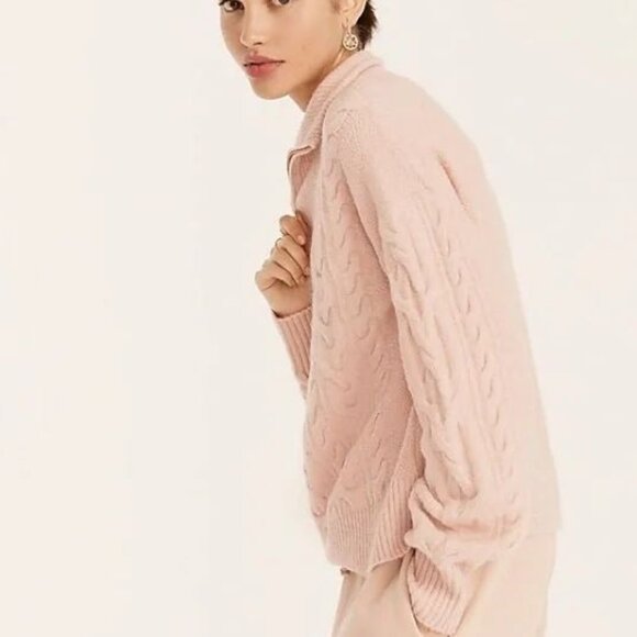 J. Crew Cable-Knit Half-Zip Sweater in Supersoft Yarn - Pale Pink Size Medium - Picture 4 of 16